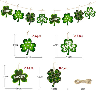 24pcs St Patrick's Day Shamrocks Wooden Clover Hanging Ornaments 7