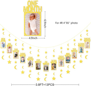 1st Birthday Photo Bunting Banner with Star and Moon Garlands 7