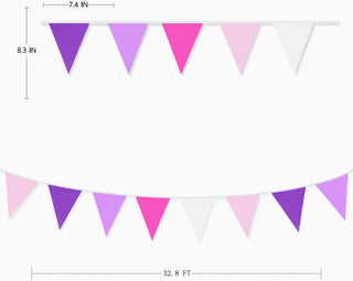 Purple Theme Party Banner Flag in Rose Pink, Purple & White (32Ft）7