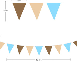Brown and Blue Fabric Triangle Flag Bunting Garland (32Ft) 7