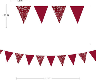 Wedding Party Burgundy Lace Banner of Triangle Flags (32Ft) 7