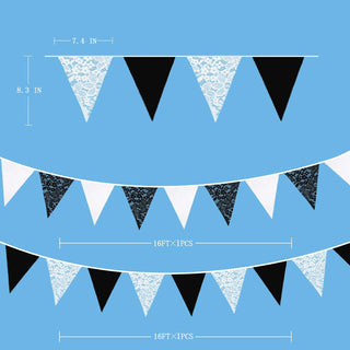 Black & White Lace Triangle Flag Bunting Banner (32Ft) 7