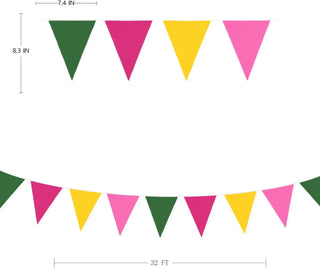  Rainbow Theme Party Flag Banner in Hot, Pink, Green & Yellow (32Ft) 7