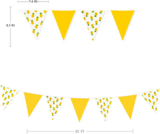 Yellow White Pineapple Fabric Triangle Flag Banners (32Ft) 7