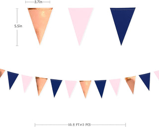Wedding Shower Pennant Triangle Flag Banner in Navy Blue, Blush Pink, Rose Gold (30Ft)  7