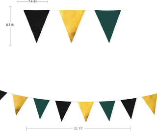  32Ft Gold Green Black Fabric Triangle Banner Flag Pennant Bunting Garland 7