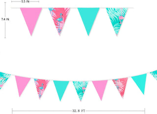 Flamingo Pennant Bunting Flags in Pink and Green 32ft 7