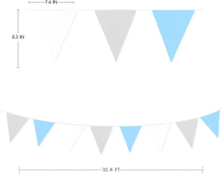 Blue Happy Birthday Banner of Fabric Flag in Blue, Grey & White (32Ft) 7