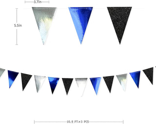 Grad Party Triangle Flag Banner in Navy Blue, Black & Silver(30Ft) 5