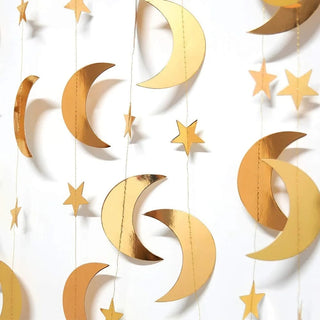 Mubarak Ramadan Decor Gold Star Moon Paper Garlands (46Ft) 3