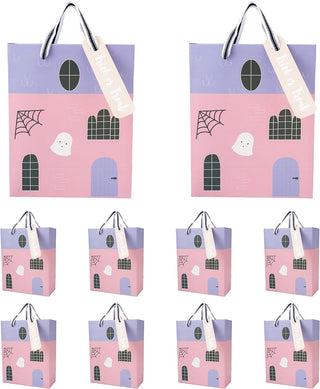 Pastel Halloween Trick or Treat Bags Pink and Purple Hunted House (10pcs )1