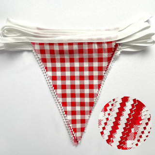  Red Theme Triangle Flag Bunting Banner in Red, Gingham, White (32Ft) 7