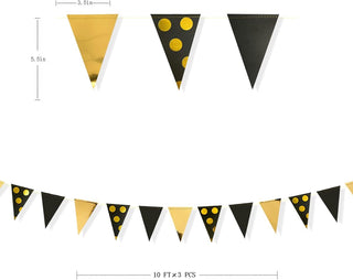 Pennant Banner Flags in Gold and Black Set 30ft 8