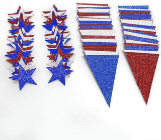 Bunting Flags and Star Garlands in Red, Blue and Silver 26ft 8