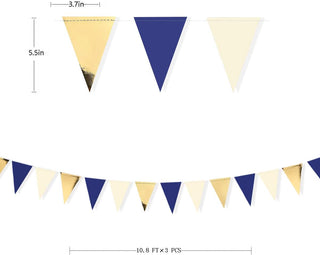 Wedding Banner of Triangle Pennant Flag in Navy Blue, Gold & Beige (30Ft) 7