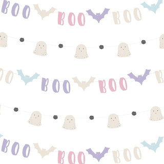 Pastel Halloween Paper Banner with Bat, Ghost & 'Boo' Sign (2pcs) 1