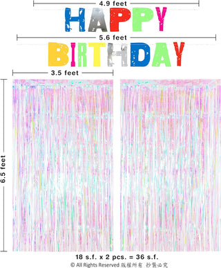 Neon Happy Birthday Banner And Tinsel Backdrop Set (4pcs) 6
