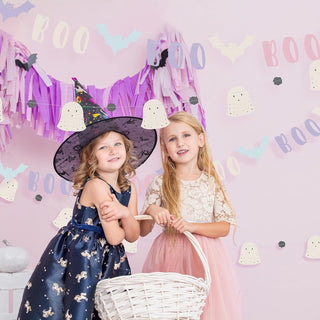 Pastel Halloween Paper Banner with Bat, Ghost & 'Boo' Sign (2pcs) 2