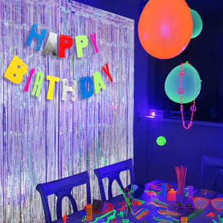 Neon Happy Birthday Banner And Tinsel Backdrop Set (4pcs) 4