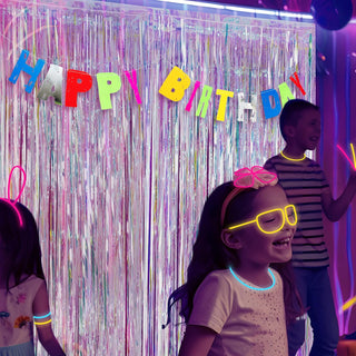 Neon Happy Birthday Banner And Tinsel Backdrop Set (4pcs) 3