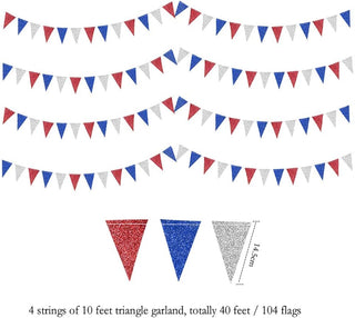 Pennant Bunting Flags in Red, Blue and Silver 40ft 9