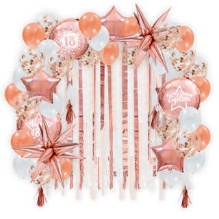 18th Birthday Balloons and Tassels in Rose Gold Kit 56 pcs Milestone Serie