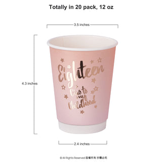 18th Birthday Paper Cups in Pink and Rose Gold (20pcs) 6