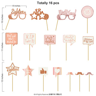 18th Birthday Selfie Props Set in Rose Gold (16pcs) 6