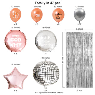 30th Birthday Balloons Backdrop Set in Rose Gold and Silver (47pcs) 6