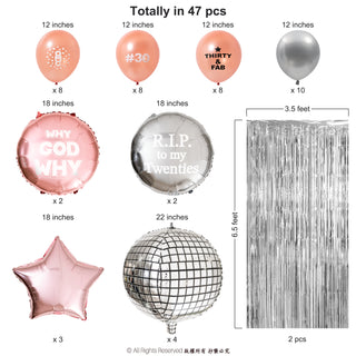 30th Birthday Balloons Backdrop Set in Rose Gold and Silver (47pcs) 6