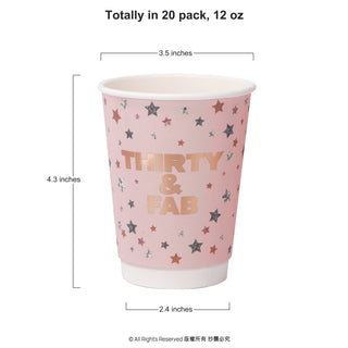 30th Birthday Paper Cups Milestone Set in Pink and Rose Gold (20pcs) 6