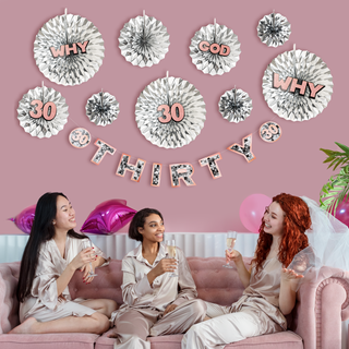 30th Birthday Paper Fan Set in Silver and Rose Gold (16pcs) 3
