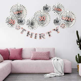 30th Birthday Paper Fan Set in Silver and Rose Gold (16pcs) 4