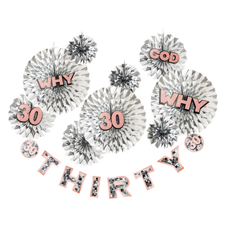 30th Birthday Paper Fan Set in Silver and Rose Gold (16pcs) 1