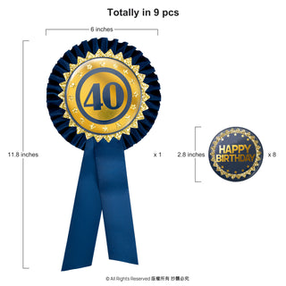 40th Birthday Badge and Button Pins Set in Navy Blue and Gold (9pcs) 6
