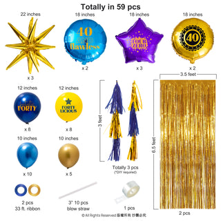 40th Birthday Balloons Curtains and Garlands Kit (59 pcs) 6