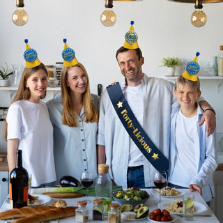 40th Birthday Sash and Party Hats Set in Navy Blue and Gold (13pcs) 3