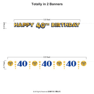 Navy Blue and Gold Banner 40th Birthday Milestone 2 pcs