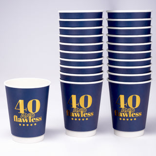 40th Birthday Paper Cups Milestone 20 pcs in navy and gold