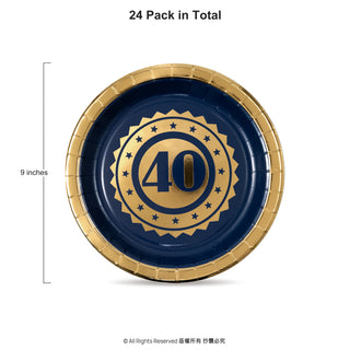40th Birthday Paper Plates in Navy Blue and Gold (24pcs) 6