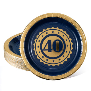 40th Birthday Paper Plates in Navy Blue and Gold Milestone Serie main