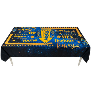 40th Birthday Party Tablecloth Milestone in Navy Blue and Gold