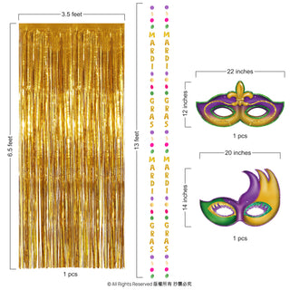 Gold Green and Purple Carnival Mask Mardi Gras Doorway Curtains And Garland Decorations Set 4