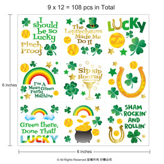 108 pcs St Patrick’s Day Temporary Tattoos Clover Rainbow Coins and Leprechaun’s Hat Shamrock 2