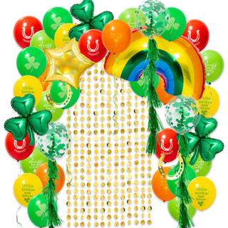 37 pcs Red Yellow Green Clovers & Rainbow Balloons Gold Garlands St Patrick’s party decorations 1