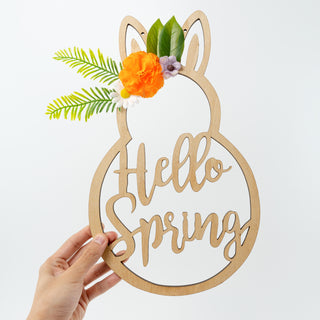 Hello Spring Wooden Bunny Easter Wreath Details 