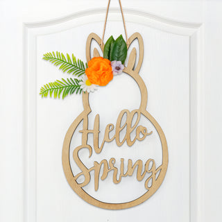 Hello Spring Wooden Bunny Easter Wreath Main 2
