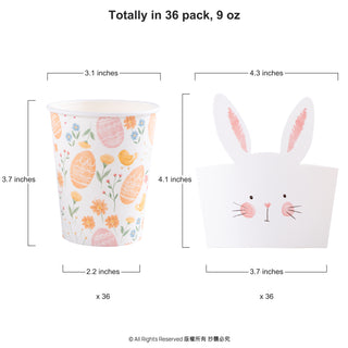 Easter Cups and Easter Bunny Cup Sleeves Set 36 pcs 9oz 