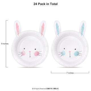 Bunny Shaped Plates in White, Blue and Pink 24 pcs