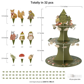 Woodland Creature Cupcake Stand and Cake Toppers set (32 Pcs) details